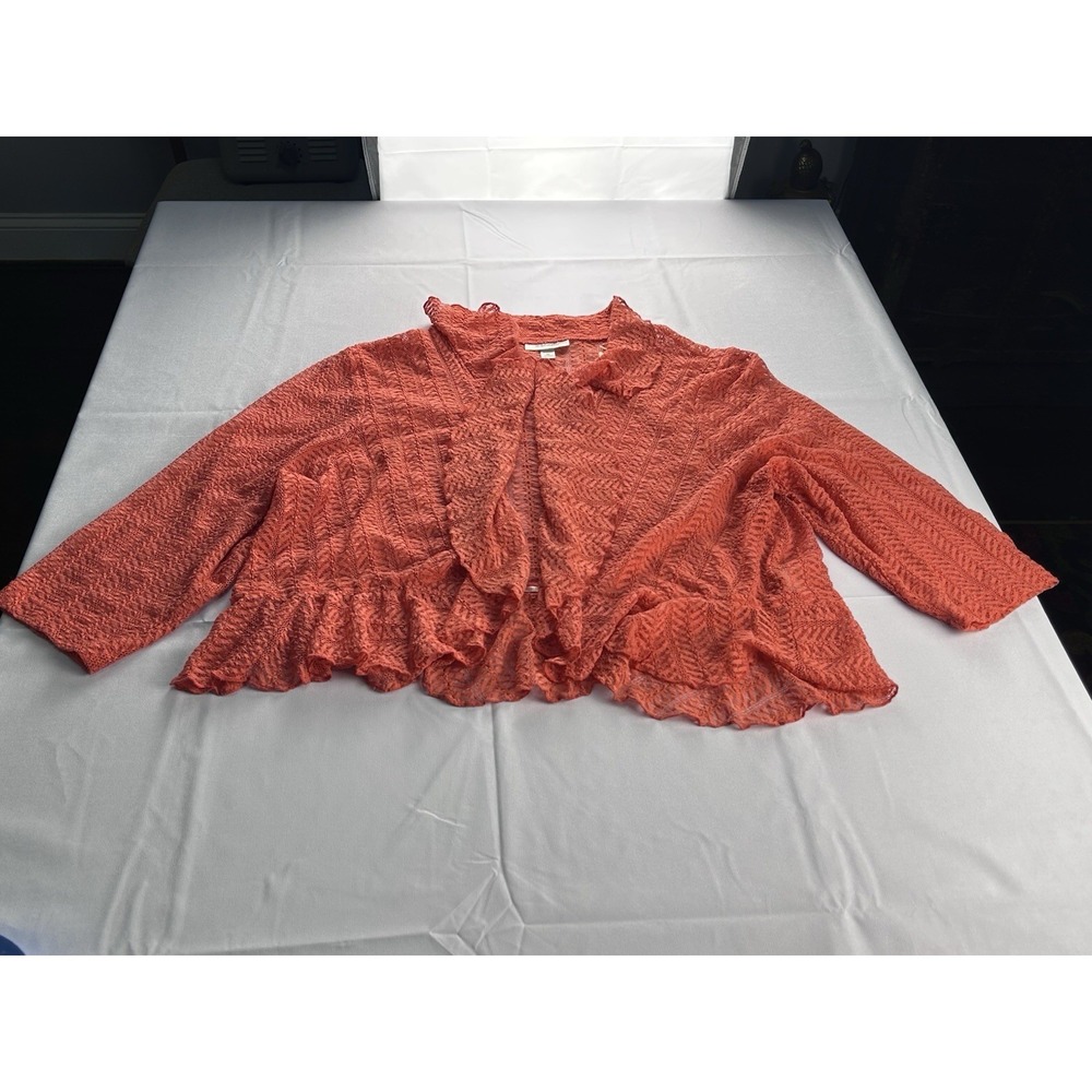 Dressbarn Women's Lace Cardigan Shrug Coral Size 22 Plus Elegant Overlay‎
